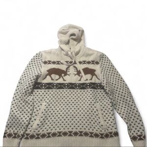 Vintage American Eagle Outfitters Cream and Brown Knit Hoodie